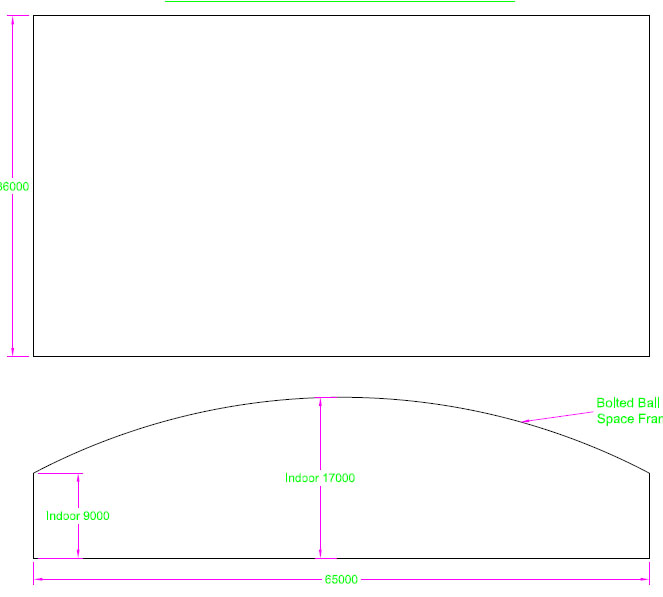 铜川跨度65米，拱高8米网架